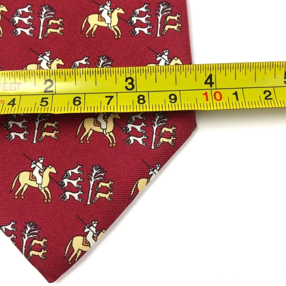 Museo Del Prado 2000 Silk Necktie Horse Hunter Hounds Bulls Equestrian Red Italy